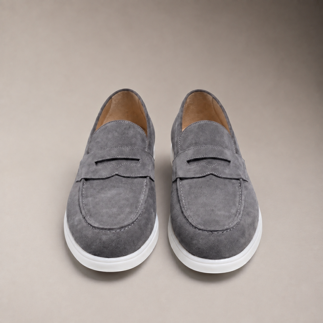 Men's Suede Penny Loafers with White Sole