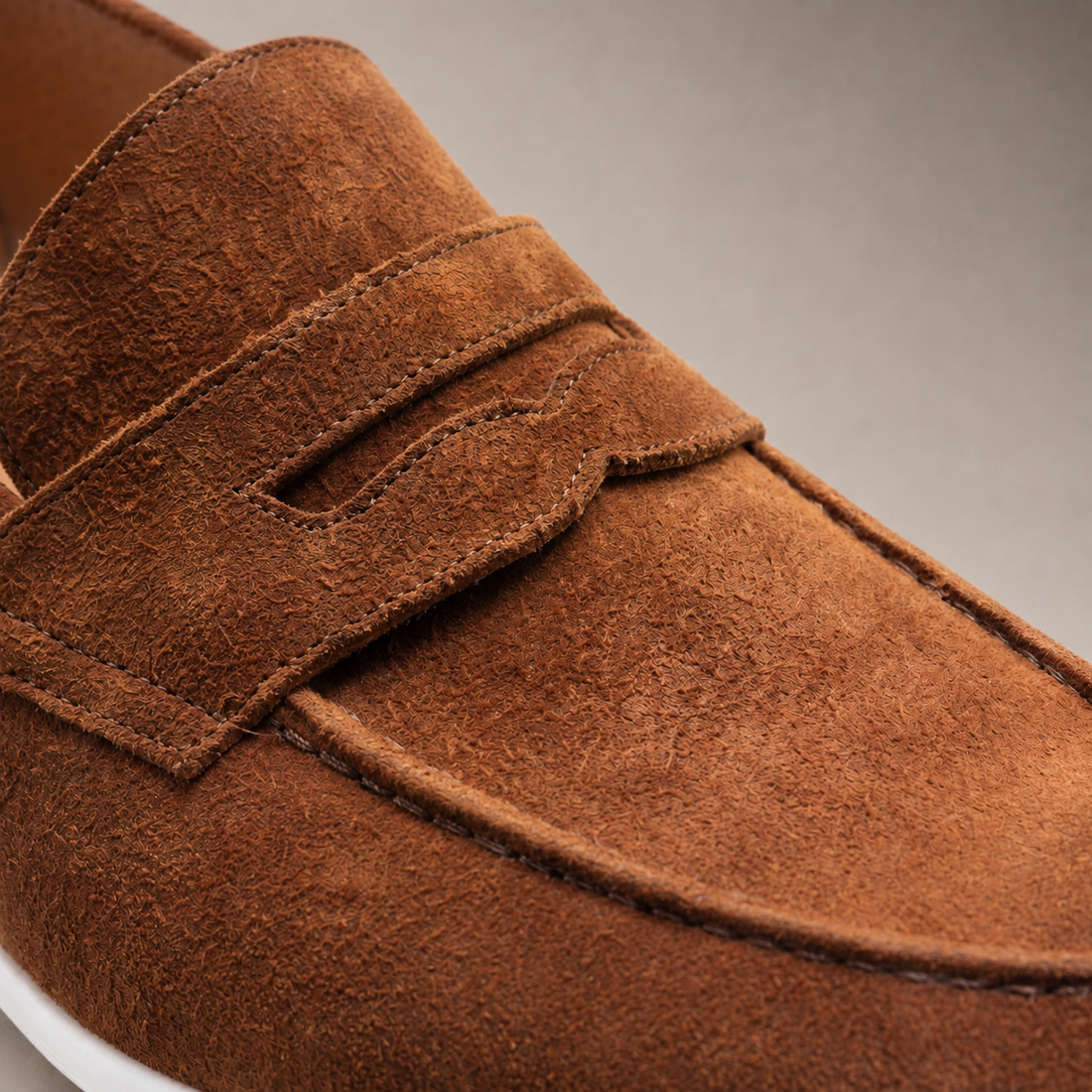Men's Suede Penny Loafers with White Sole
