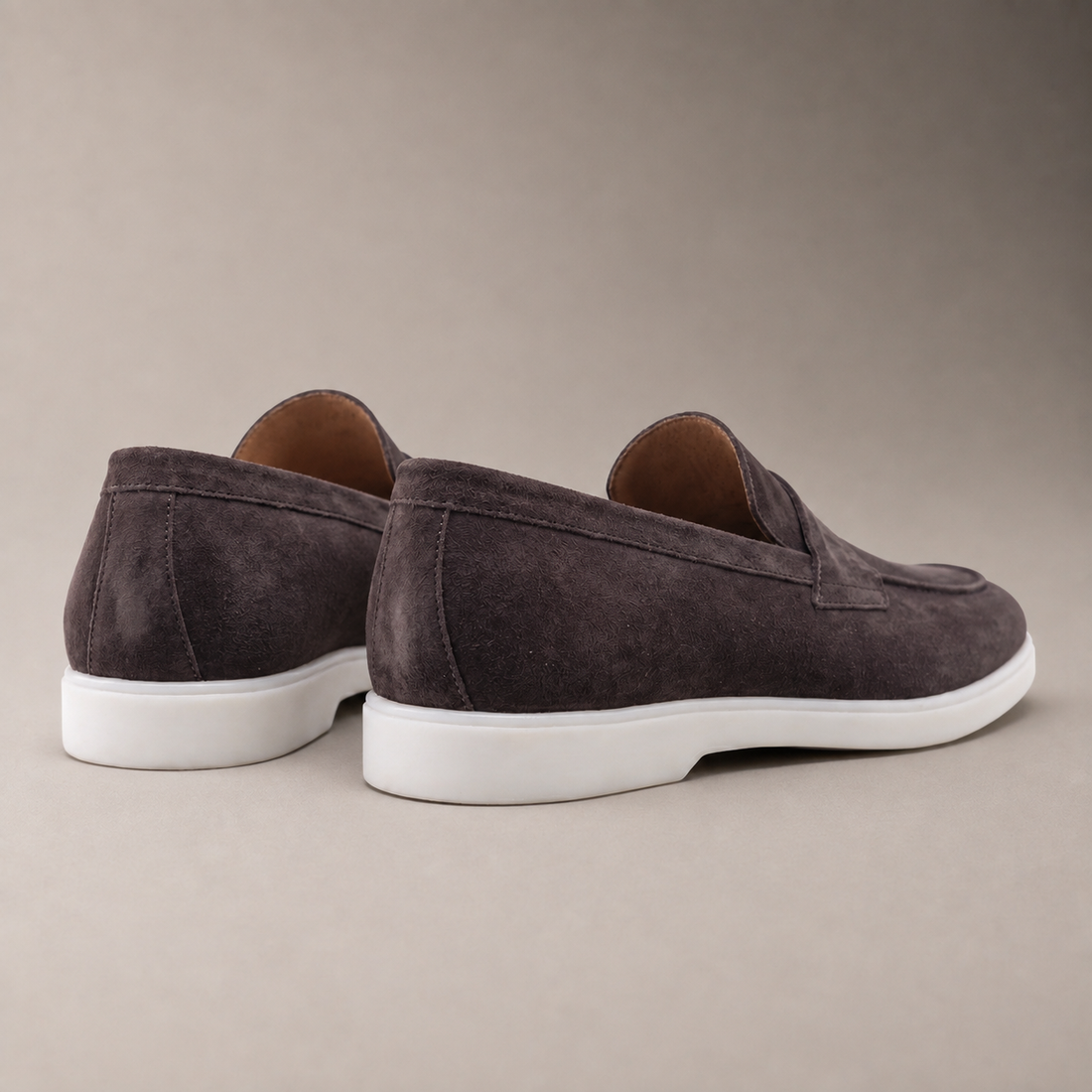 Men's Suede Penny Loafers with White Sole