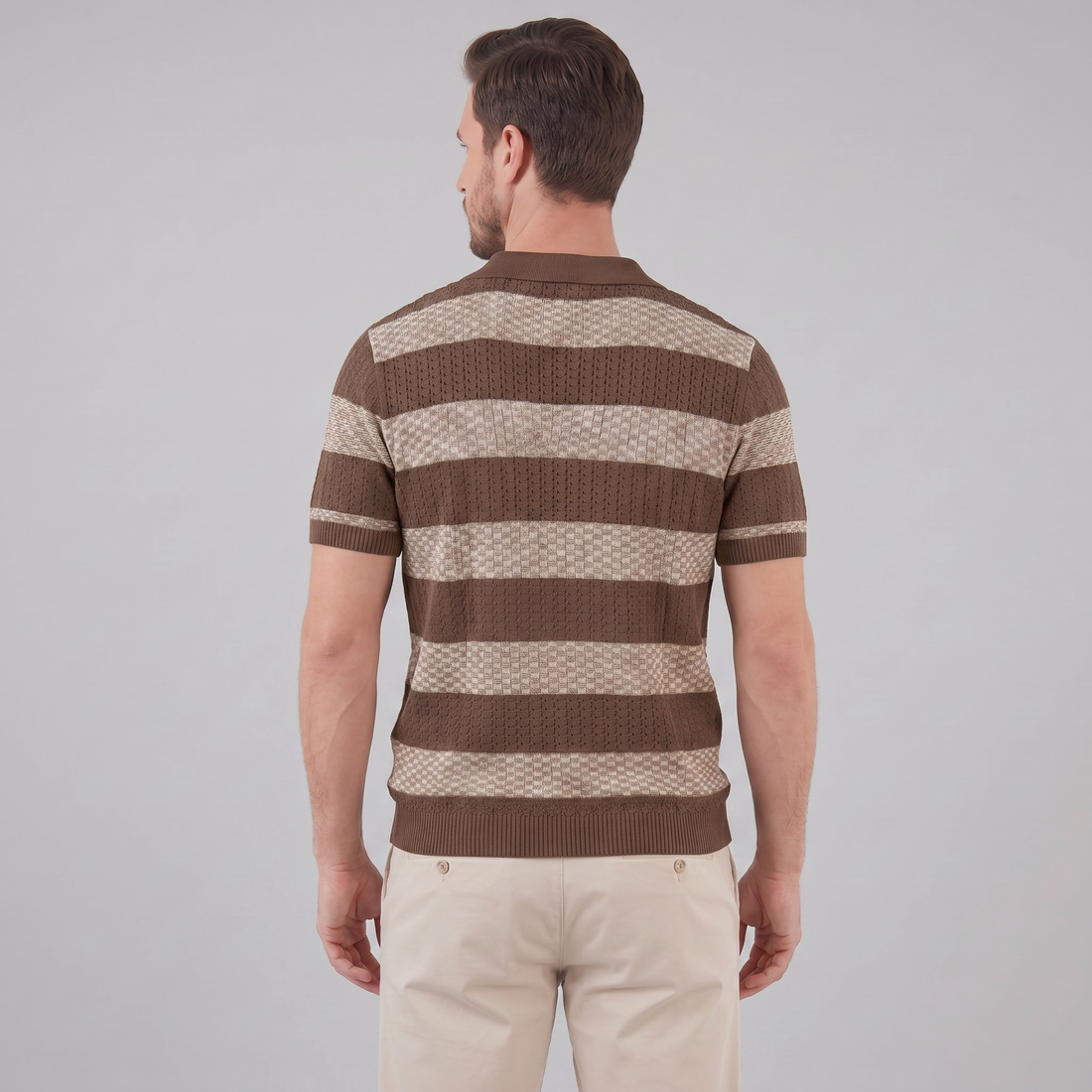 Men’s Textured Crochet Knit Polo Shirt