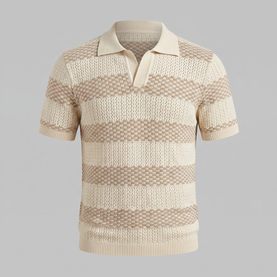 Men’s Textured Crochet Knit Polo Shirt