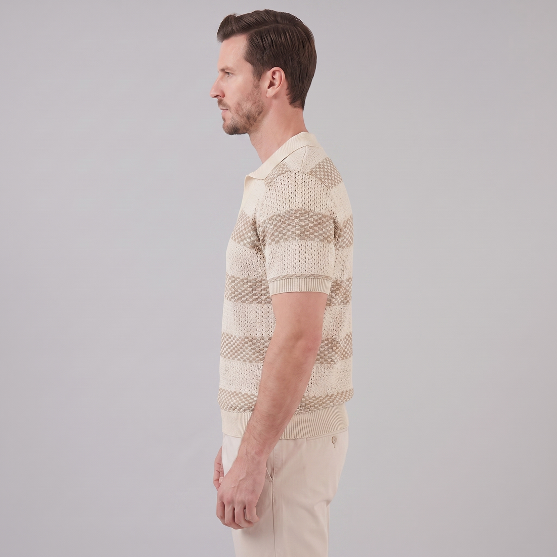 Men’s Textured Crochet Knit Polo Shirt