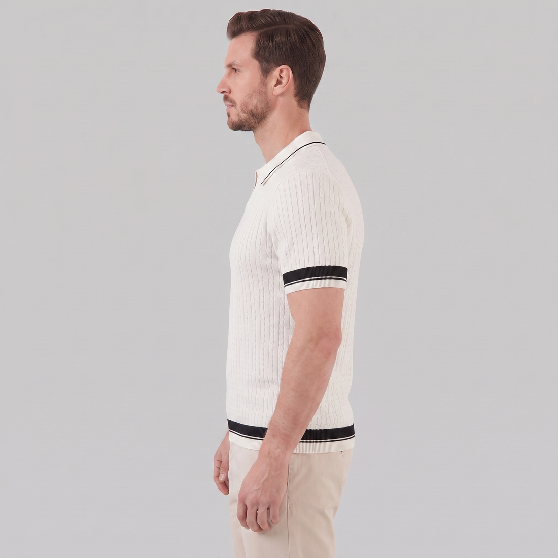 Men's Textured Knit Contrast Trim Polo Shirt