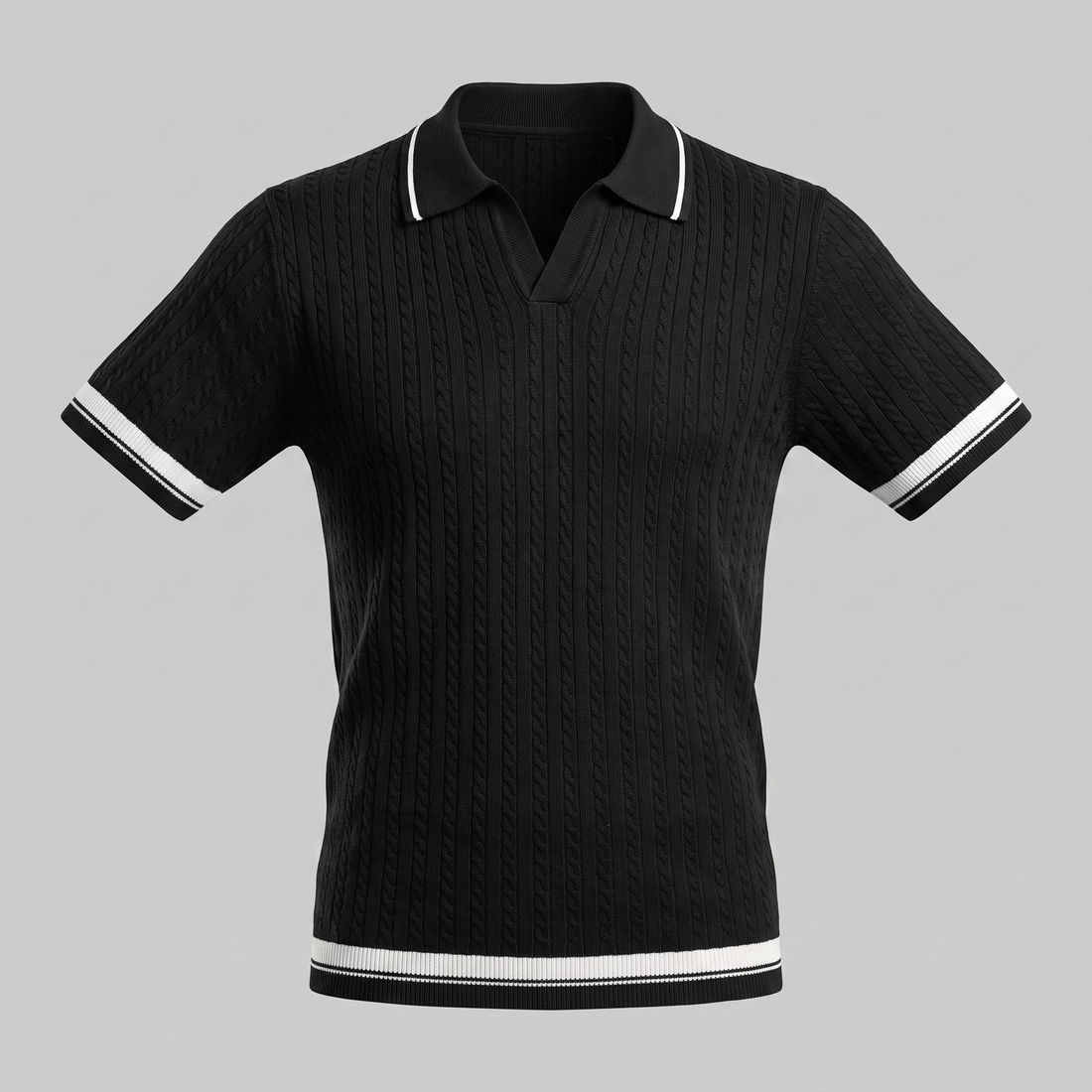 Men's Textured Knit Contrast Trim Polo Shirt