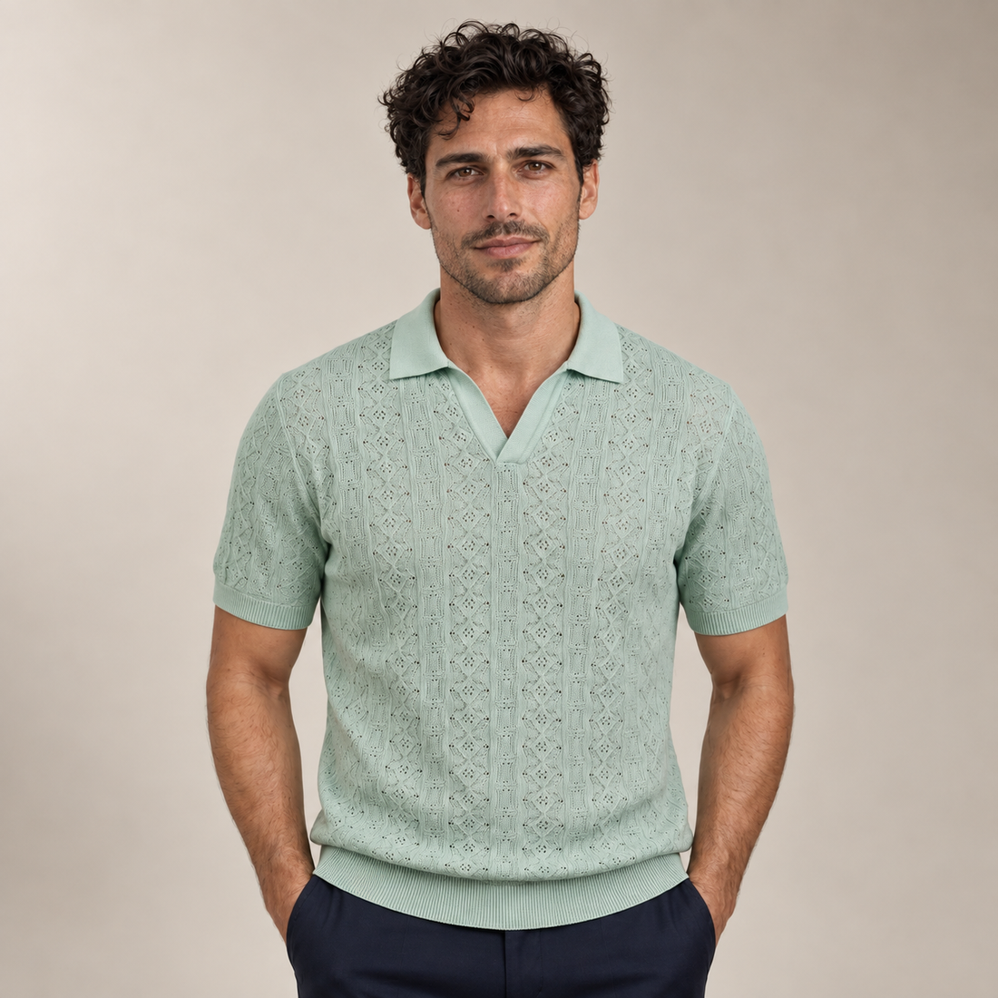 Men's Textured Knit Polo Shirt
