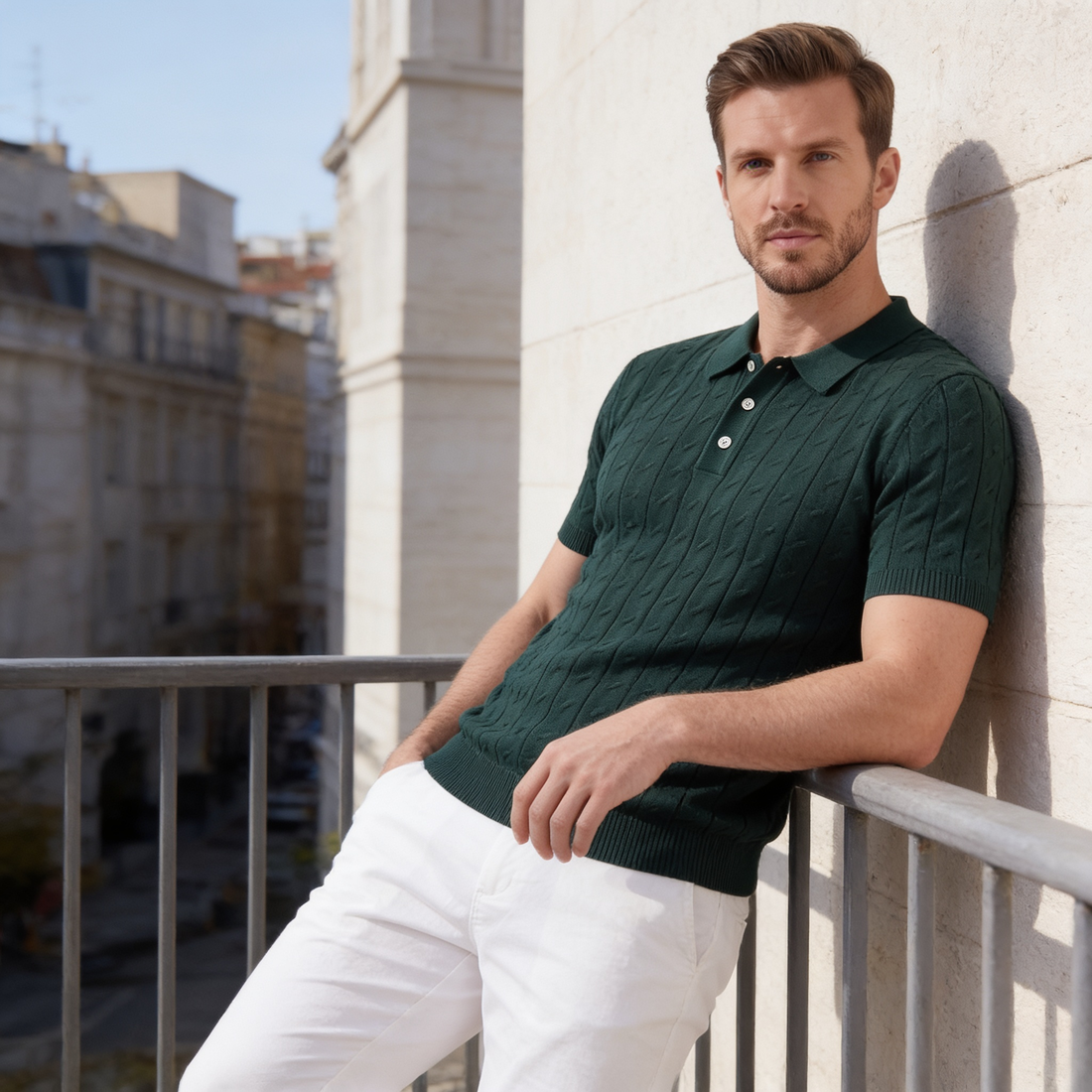 Men's Textured Knit Polo Shirt