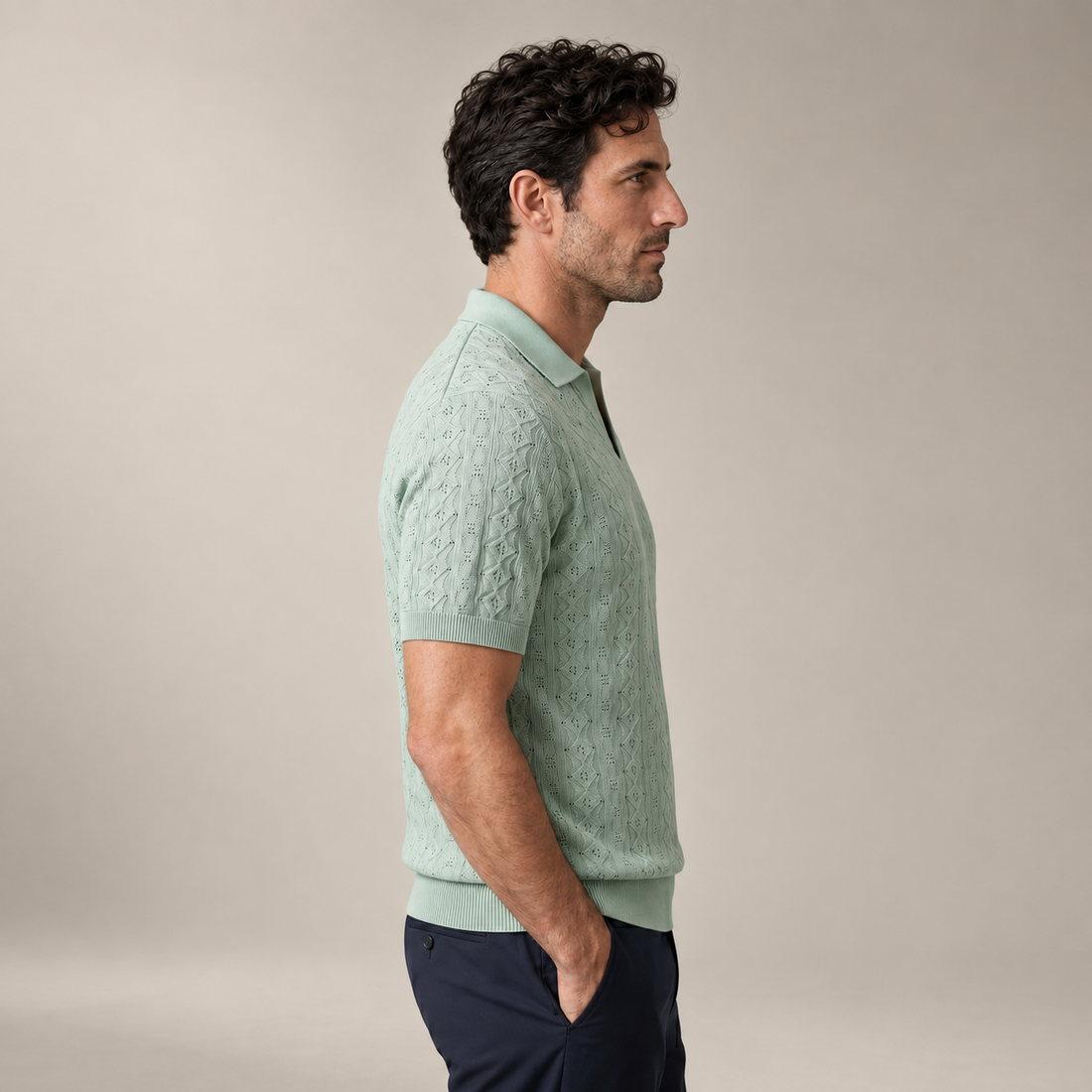 Men's Textured Knit Polo Shirt