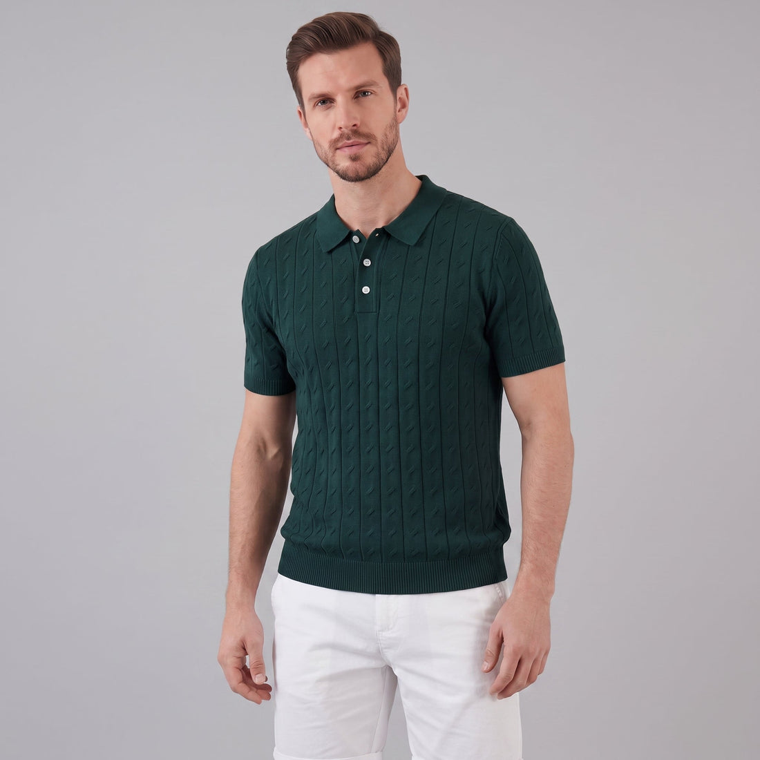 Men's Textured Knit Polo Shirt