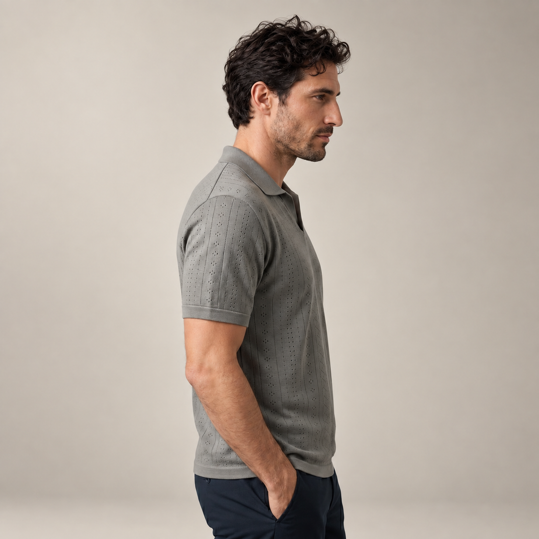 Men's Textured Knit Polo Shirt