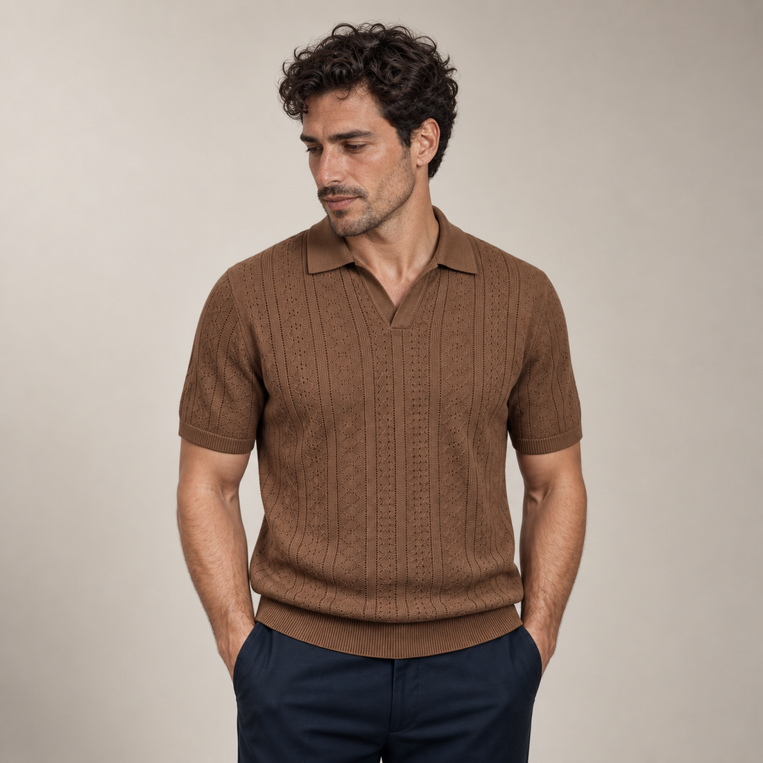 Men's Textured Knit Polo Shirt