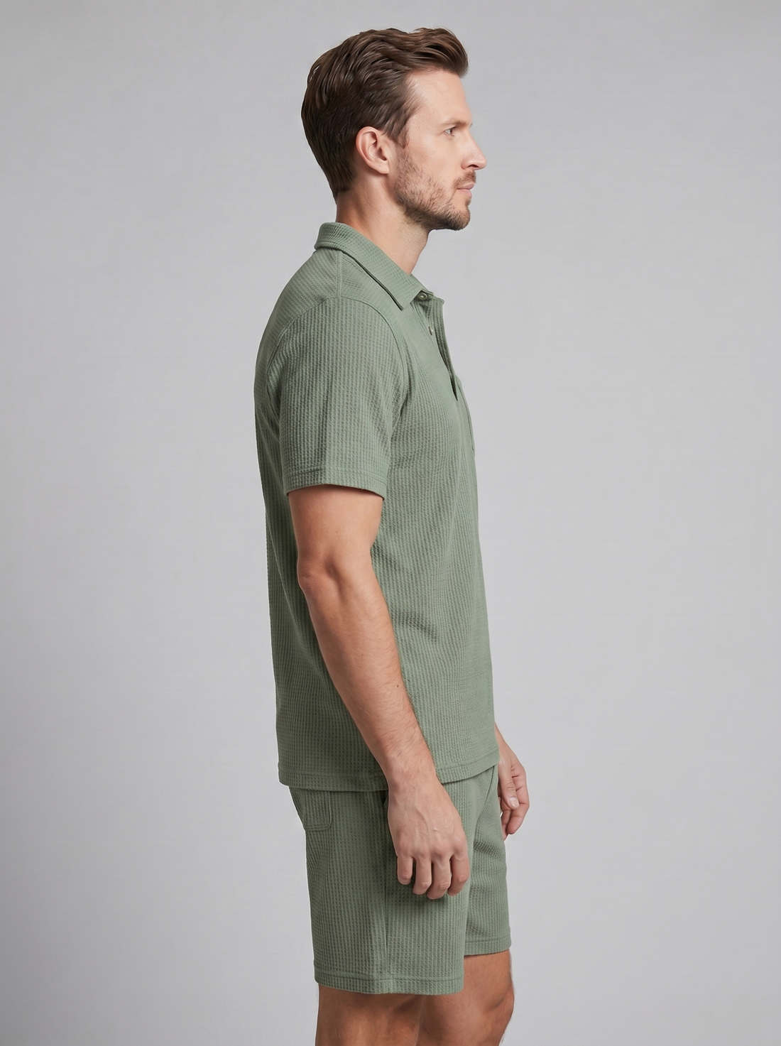 Men's Textured Knit Two Piece Set with Polo and Shorts