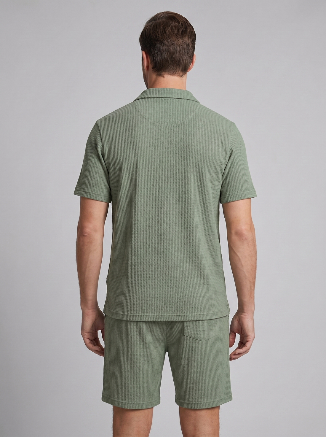 Men's Textured Knit Two Piece Set with Polo and Shorts