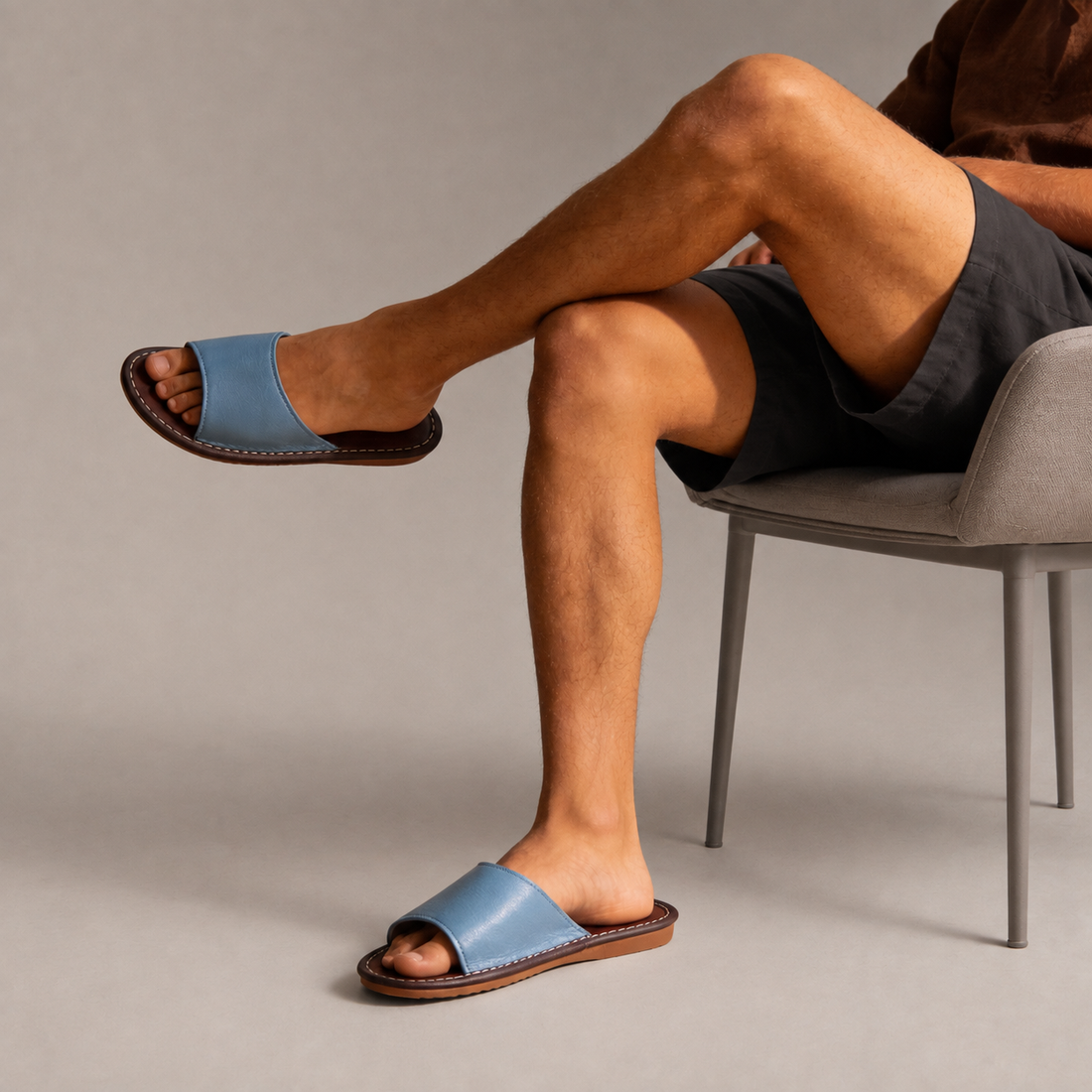 Men's Textured Leather Open-Toe Slide Sandal
