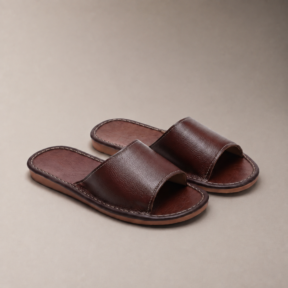 Men's Textured Leather Open-Toe Slide Sandal