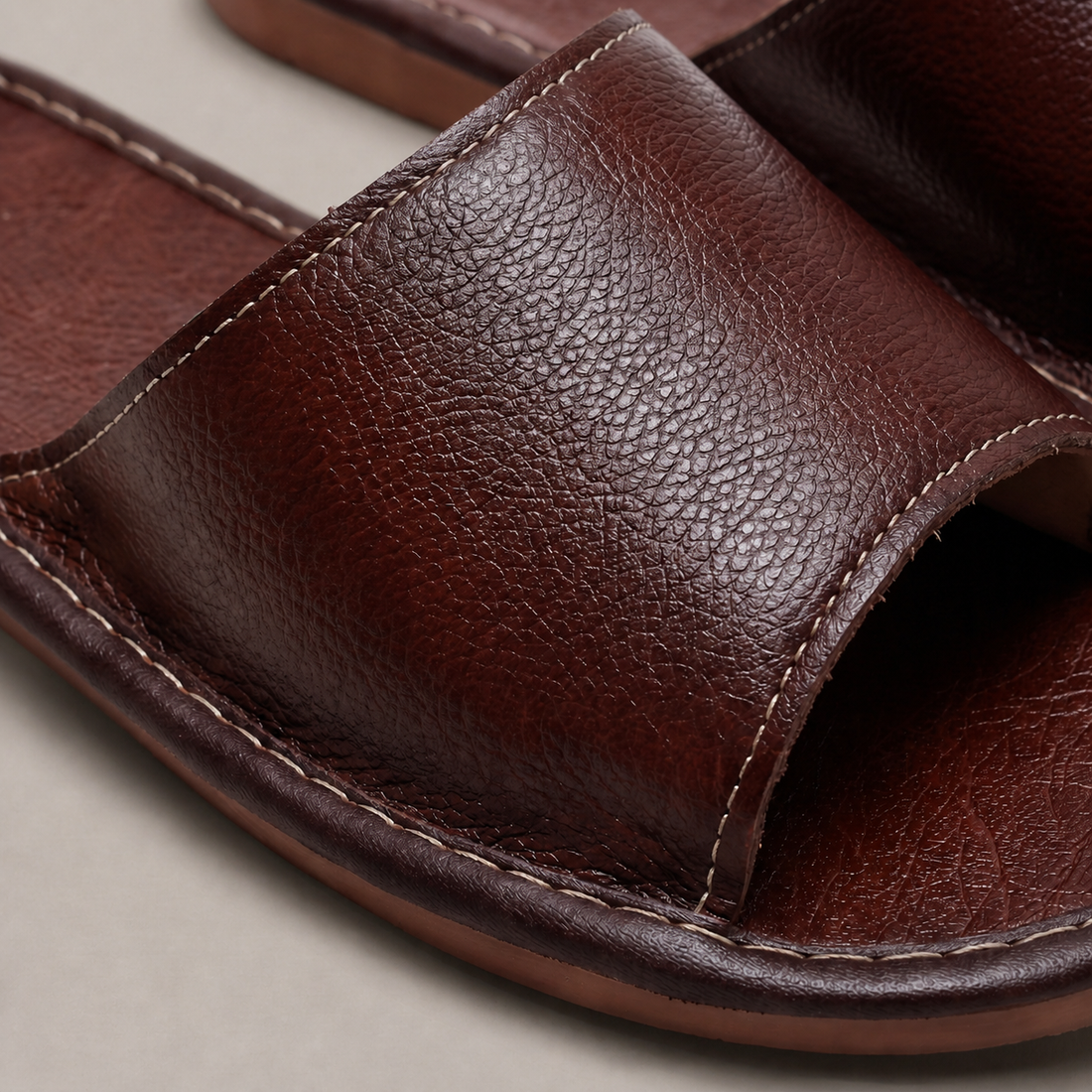 Men's Textured Leather Open-Toe Slide Sandal