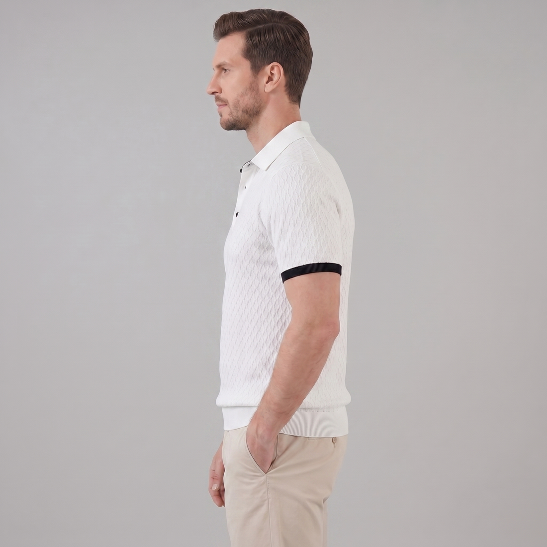 Men's Textured Polo Shirt with Contrast Collar