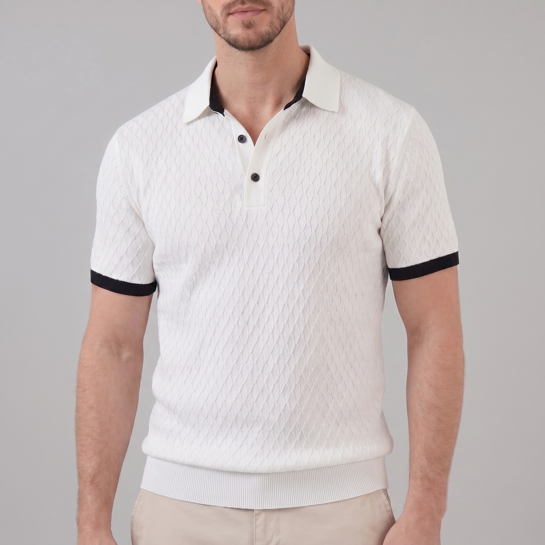 Men's Textured Polo Shirt with Contrast Collar
