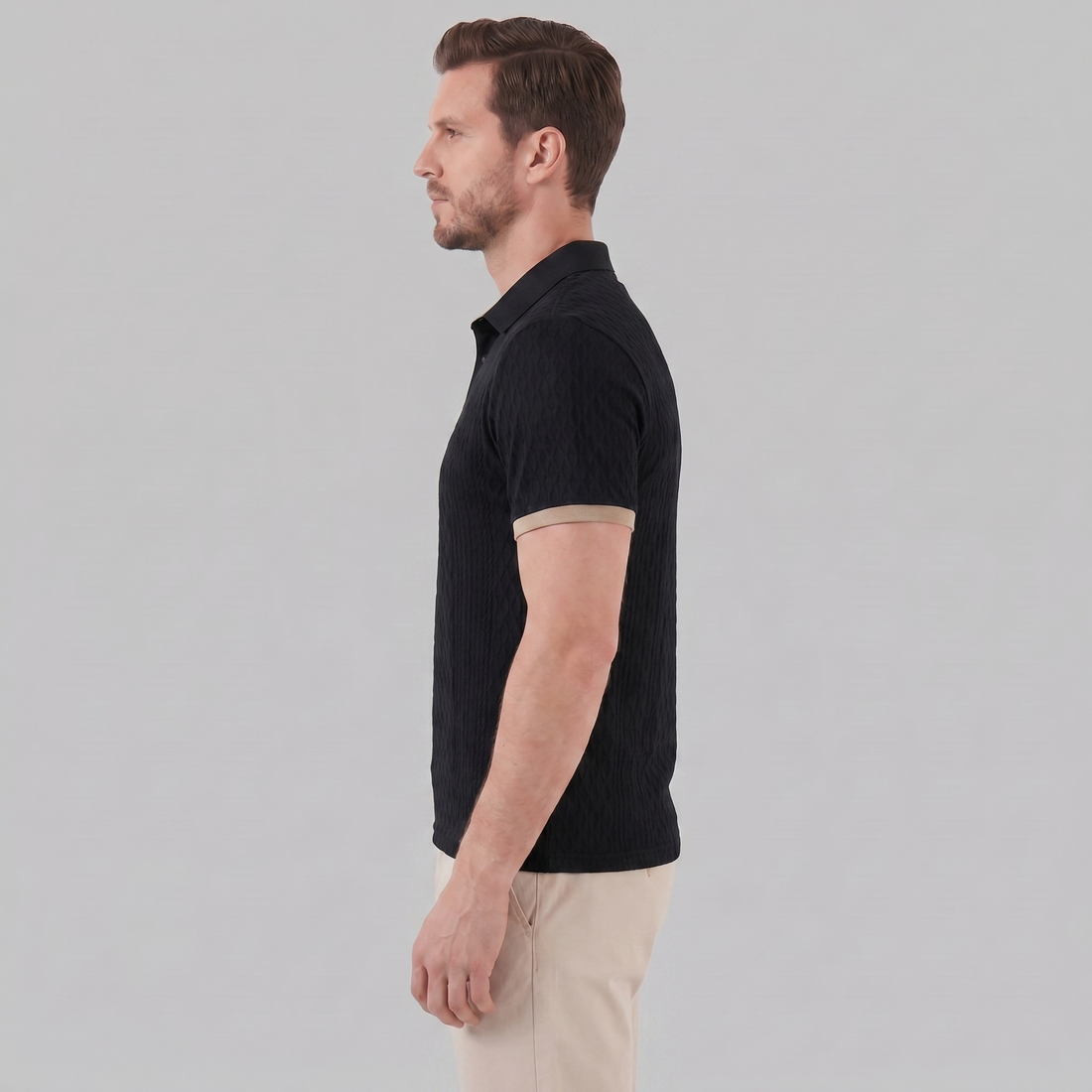 Men's Textured Polo Shirt with Contrast Collar