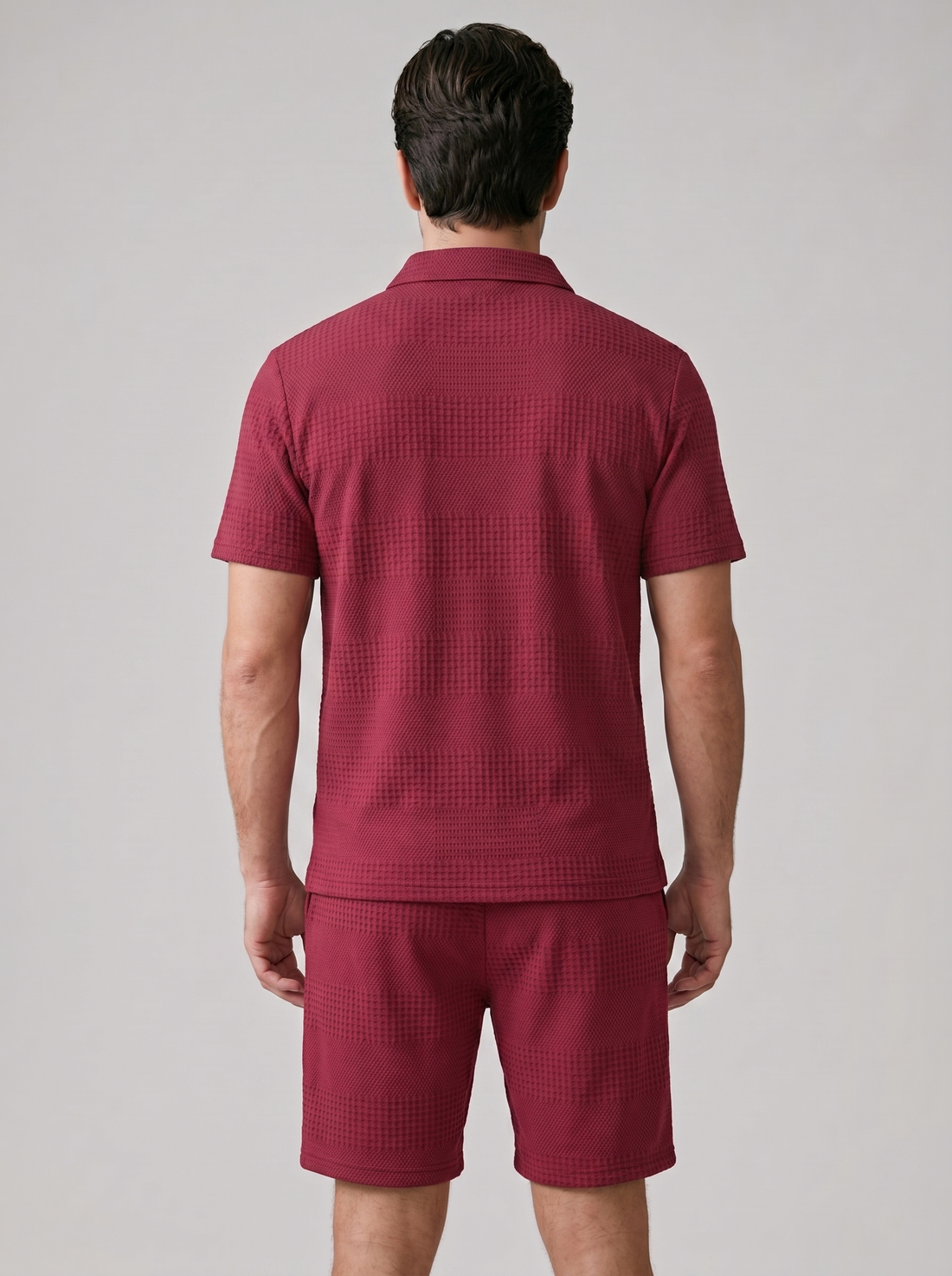 Men's Textured Polo and Shorts Set