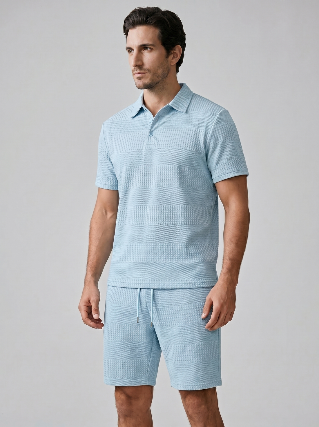 Men's Textured Polo and Shorts Set