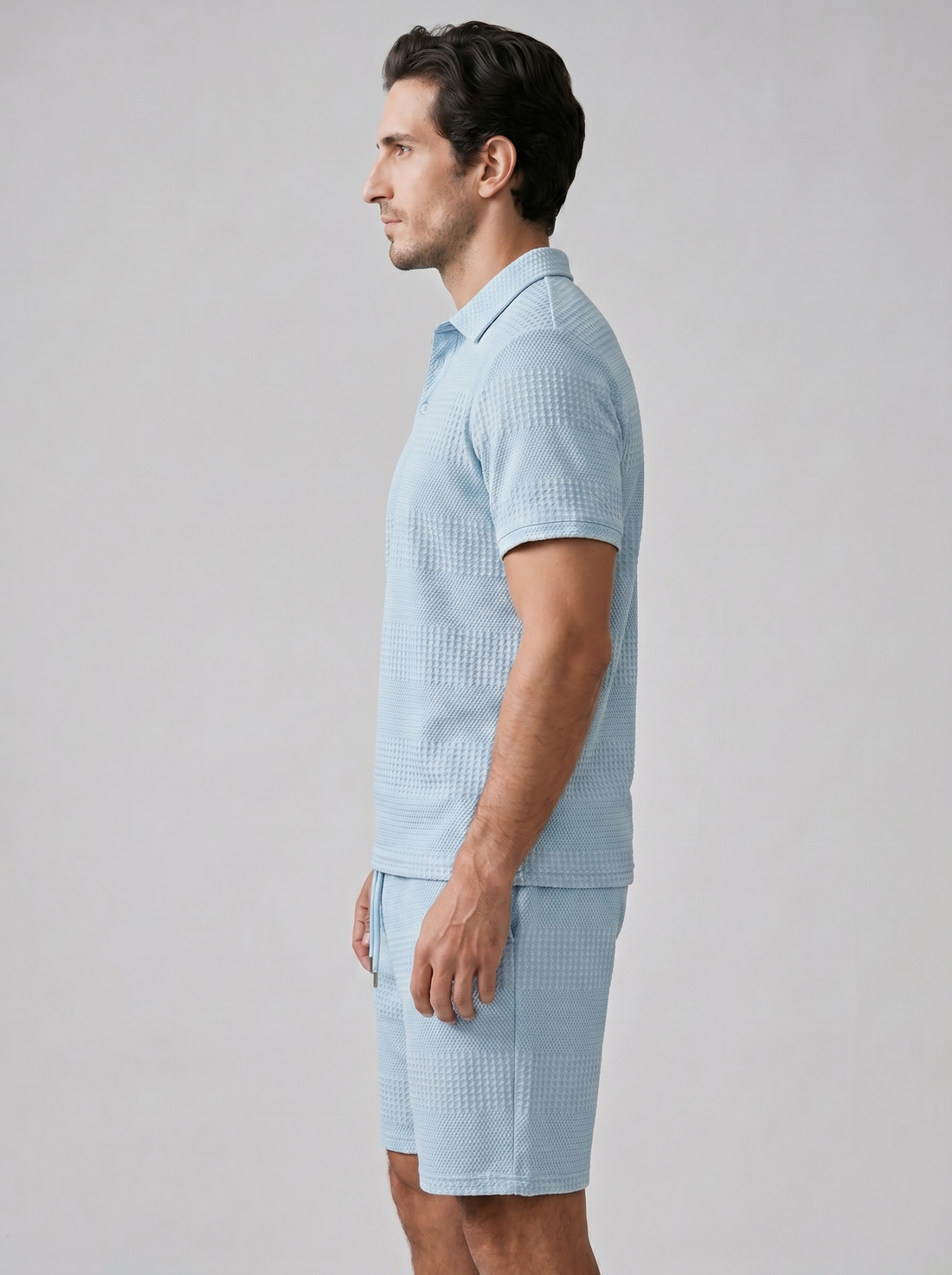 Men's Textured Polo and Shorts Set