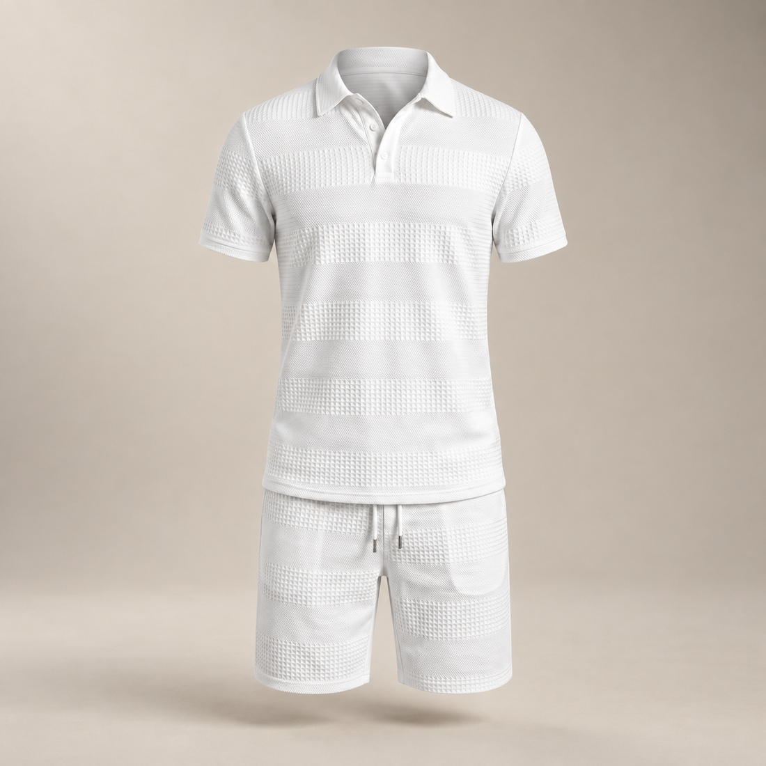 Men's Textured Polo and Shorts Set