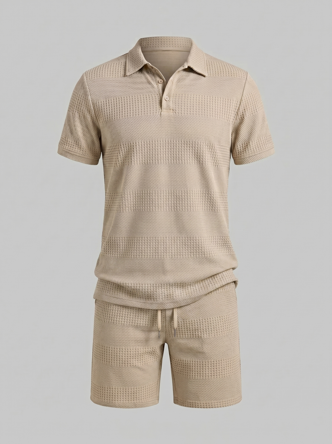 Men's Textured Polo and Shorts Set