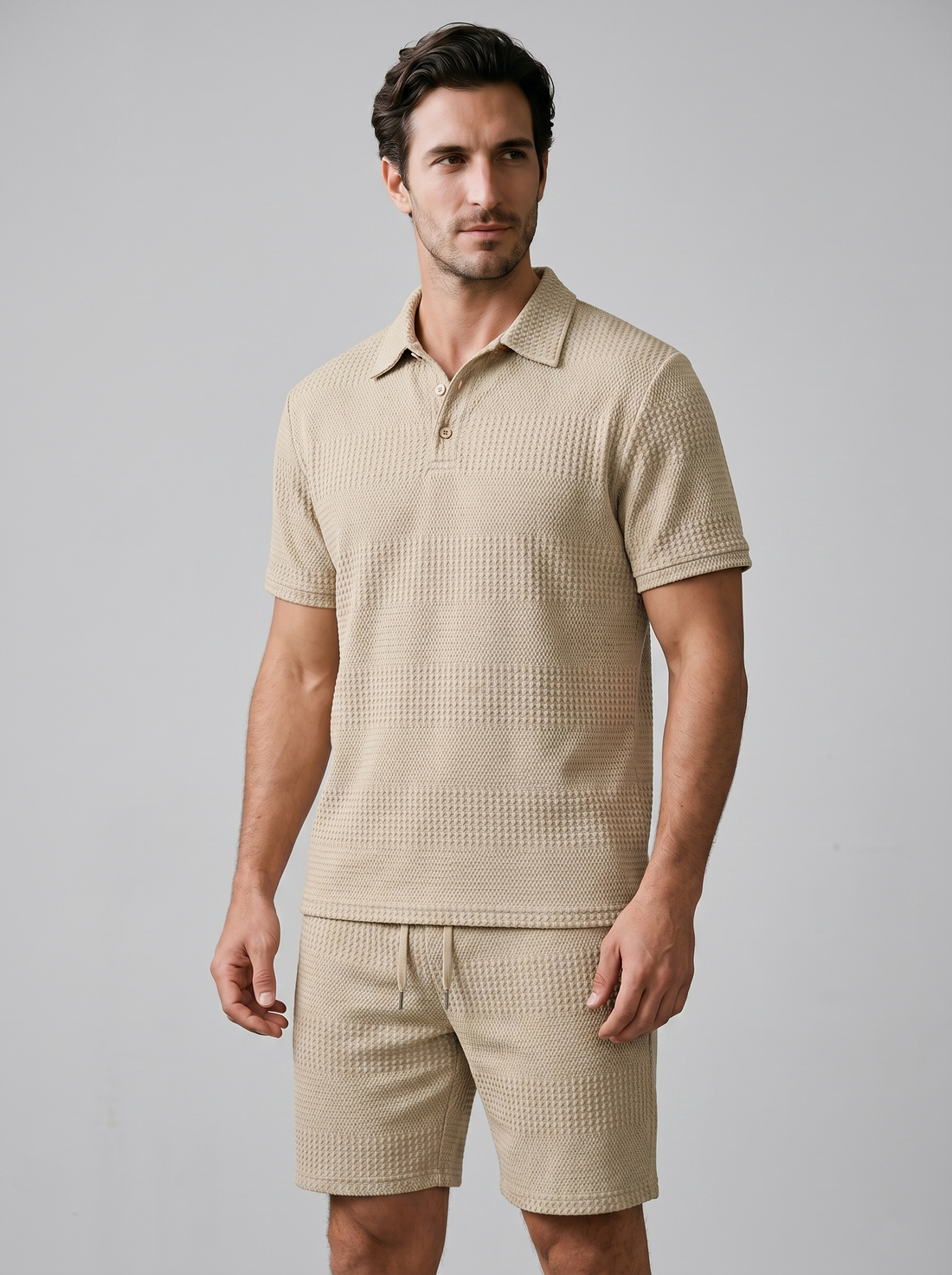 Men's Textured Polo and Shorts Set