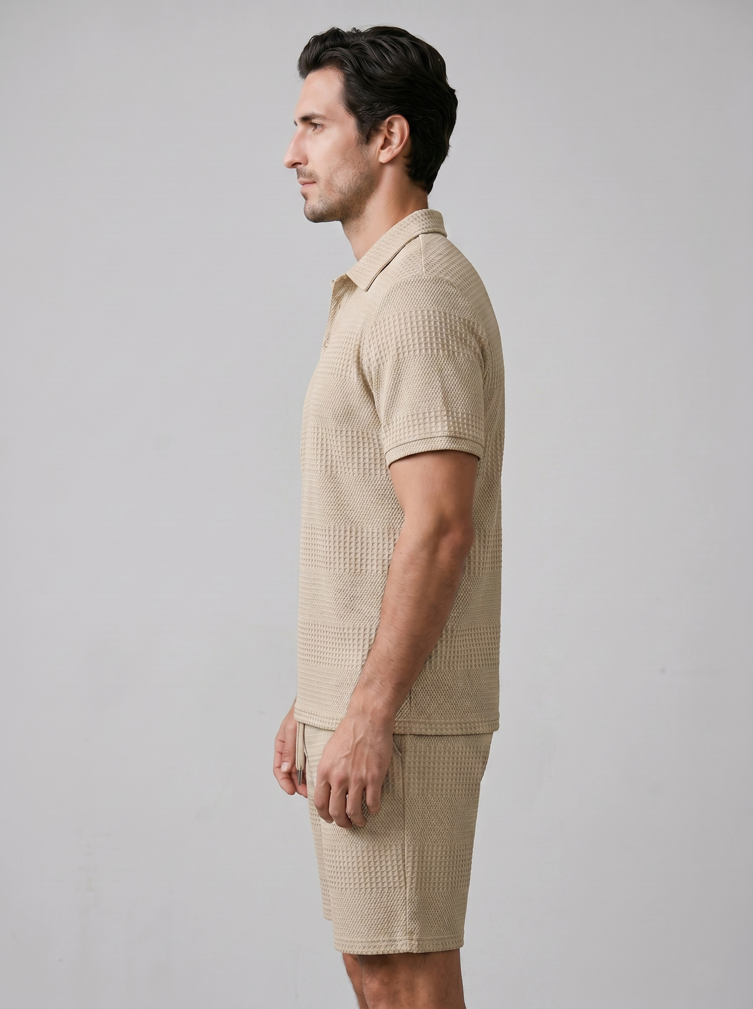 Men's Textured Polo and Shorts Set