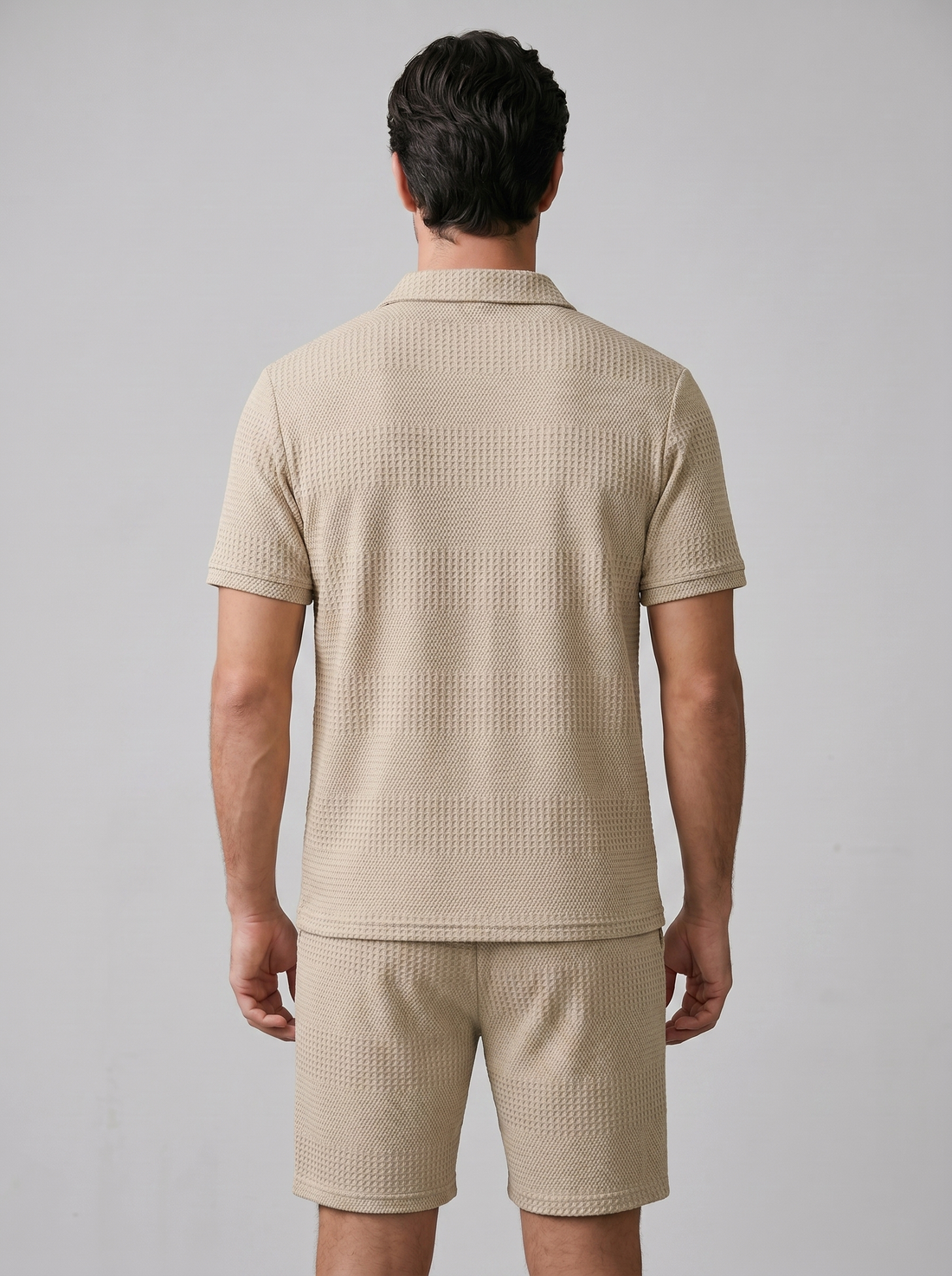 Men's Textured Polo and Shorts Set
