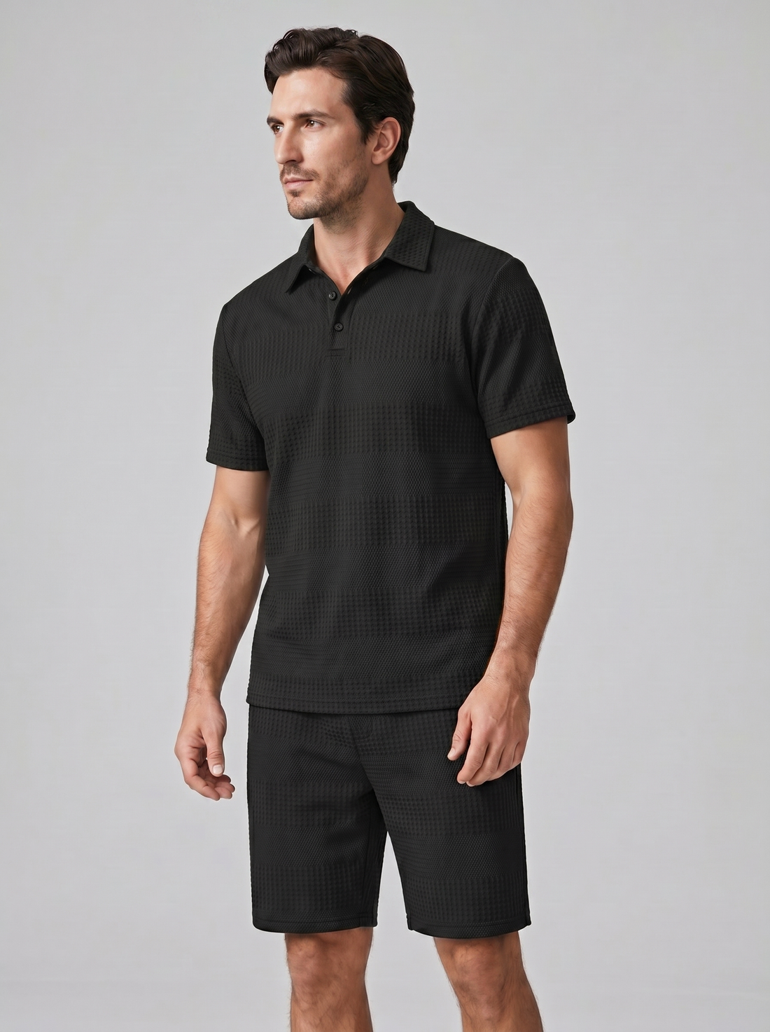 Men's Textured Polo and Shorts Set