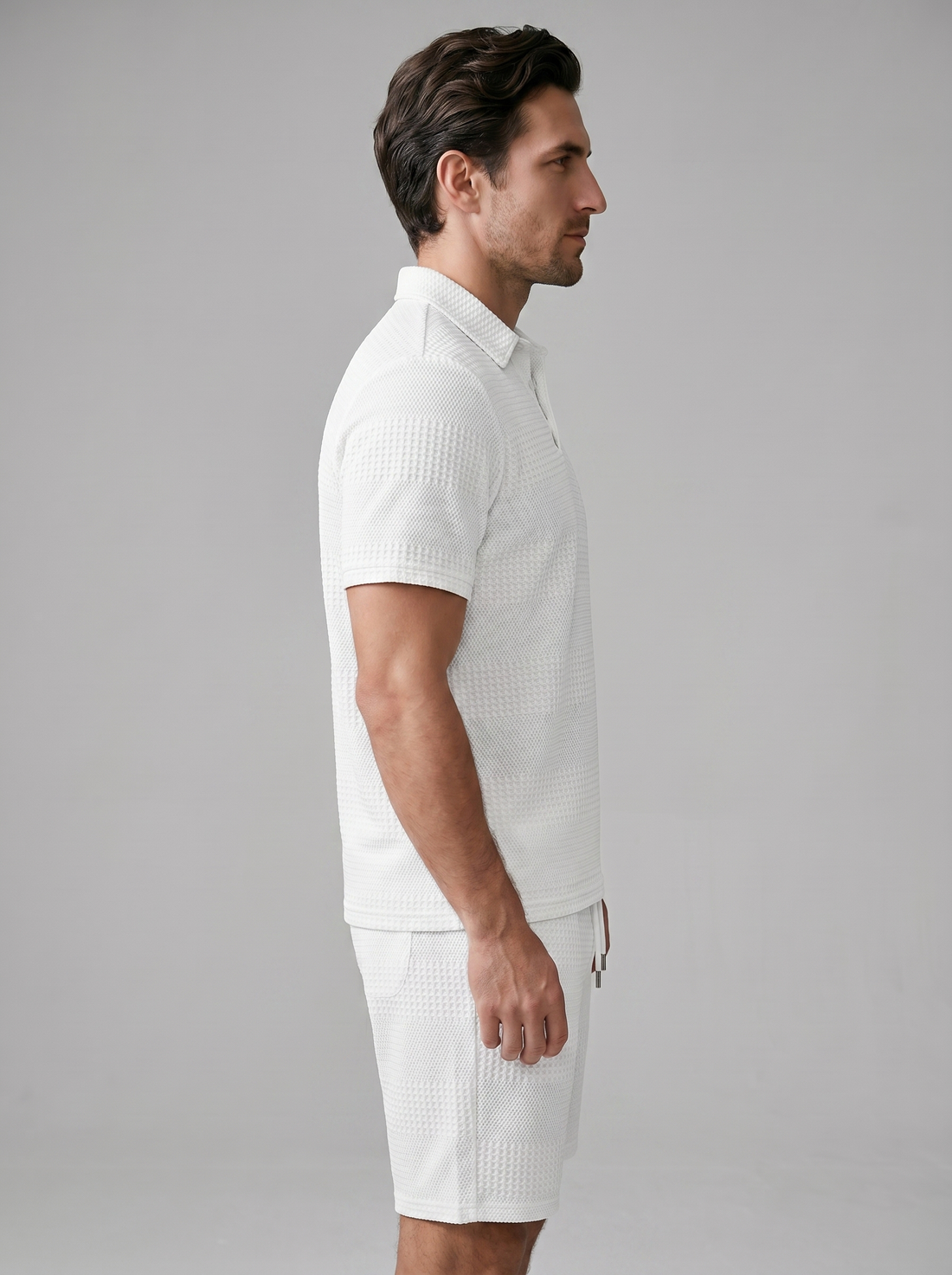 Men's Textured Polo and Shorts Set