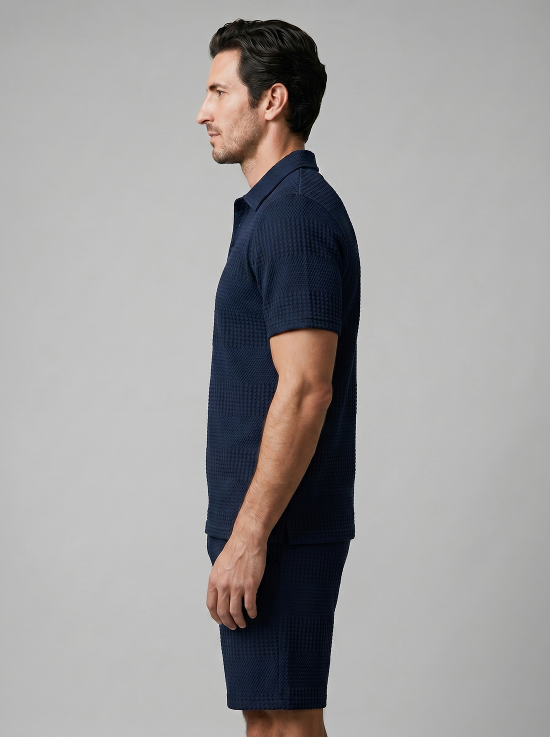 Men's Textured Polo and Shorts Set