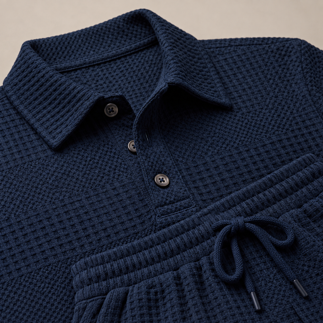 Men's Textured Polo and Shorts Set