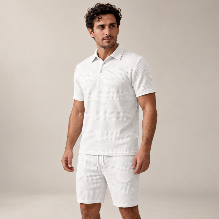 Men's Textured Polo and Shorts Set