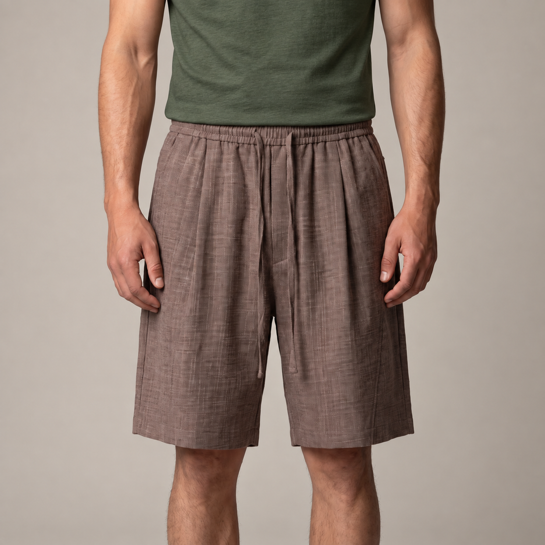 Men's Textured Polyester Drawstring Shorts