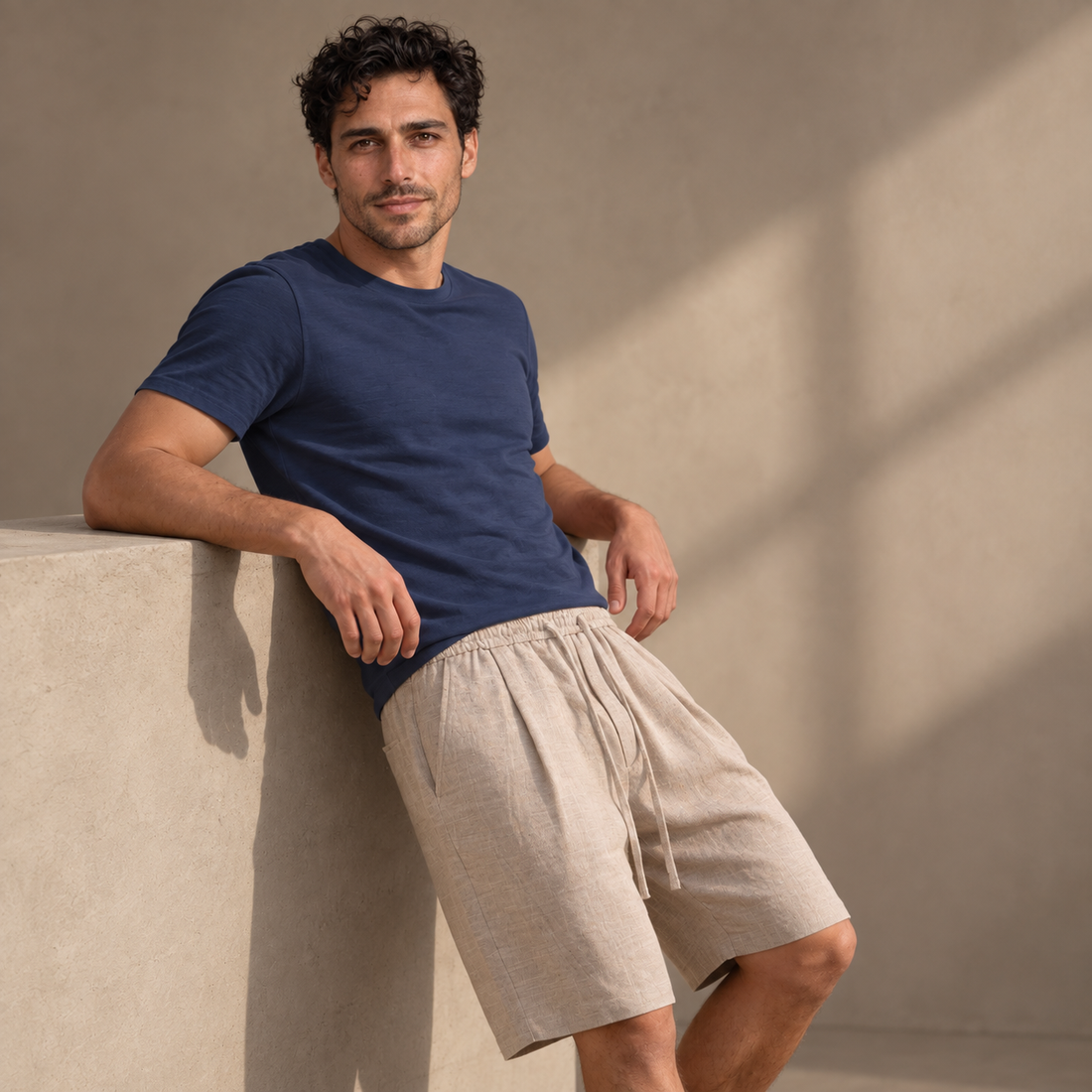 Men's Textured Polyester Drawstring Shorts