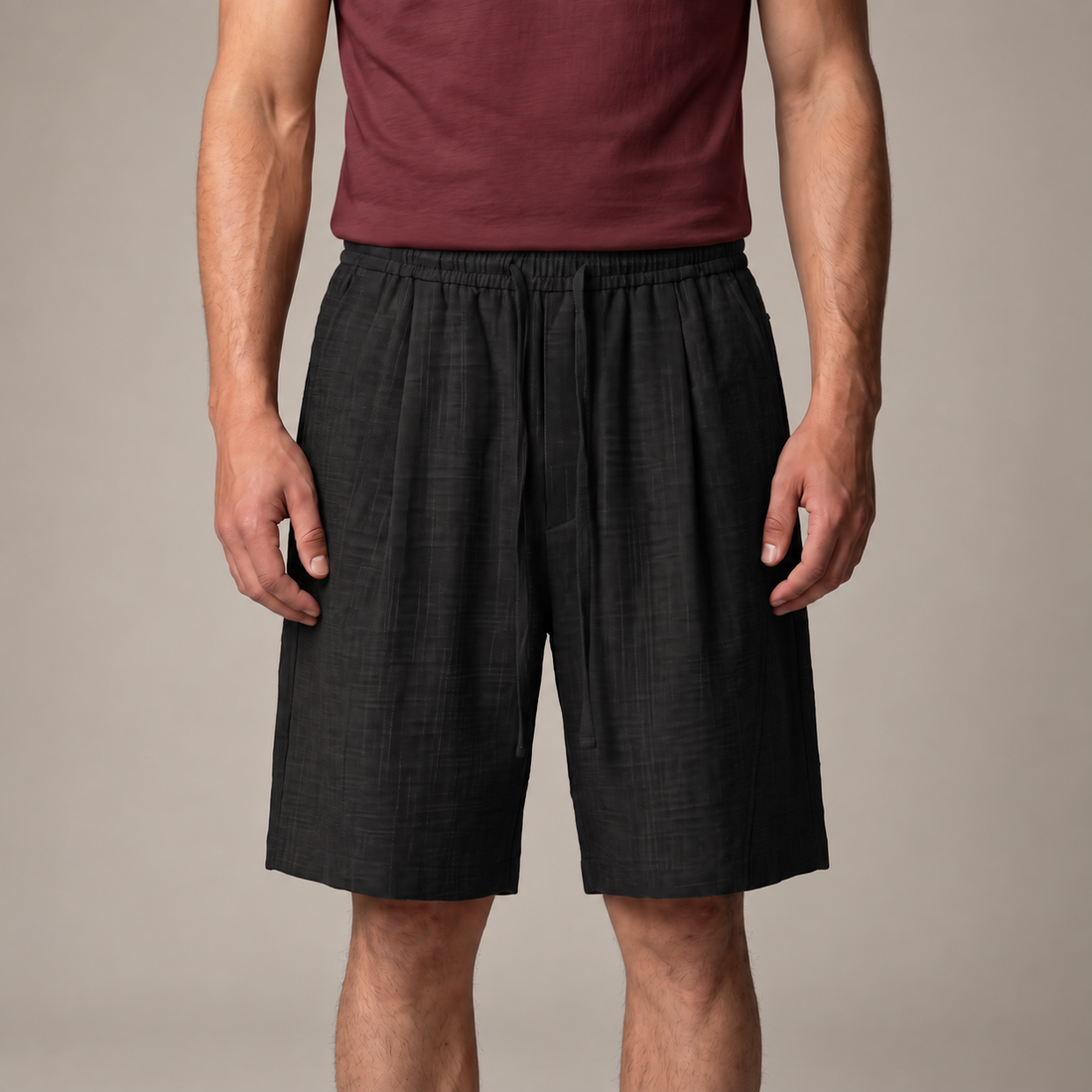 Men's Textured Polyester Drawstring Shorts