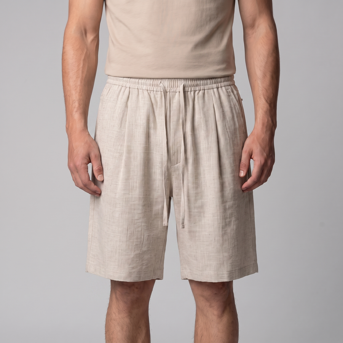 Men's Textured Polyester Drawstring Shorts