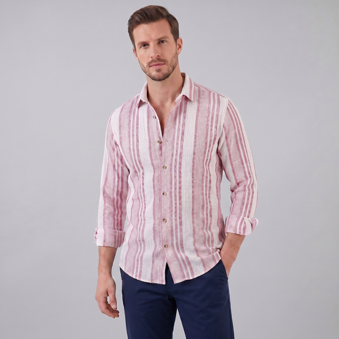Men's Textured Stripe Button-Up Summer Shirt