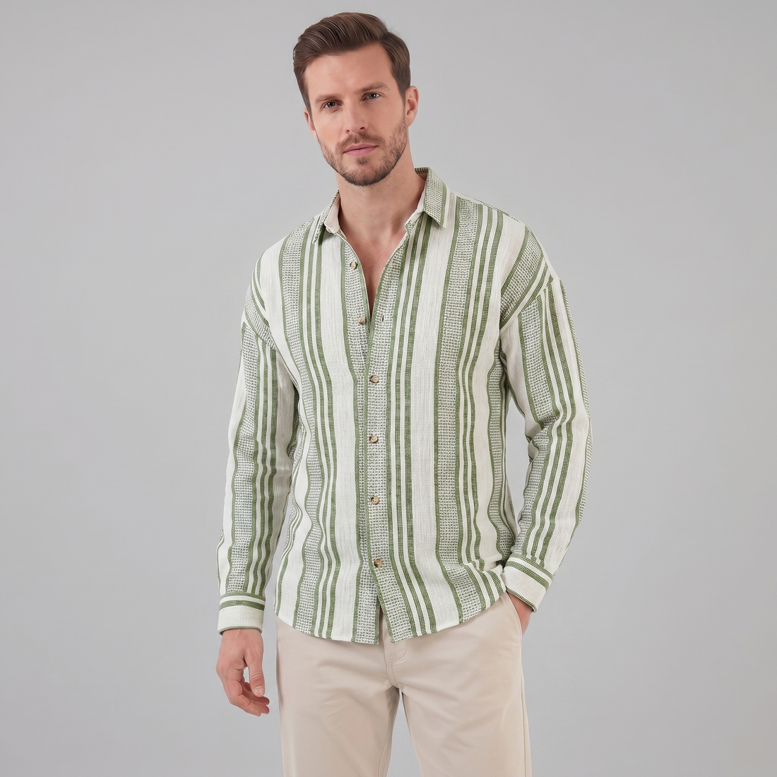 Men's Textured Stripe Button-Up Summer Shirt