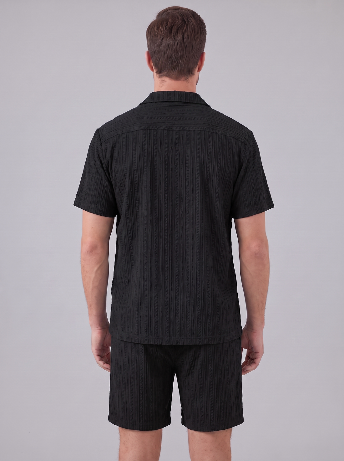 Men's Textured Stripe Short Sleeve Co-Ord Set