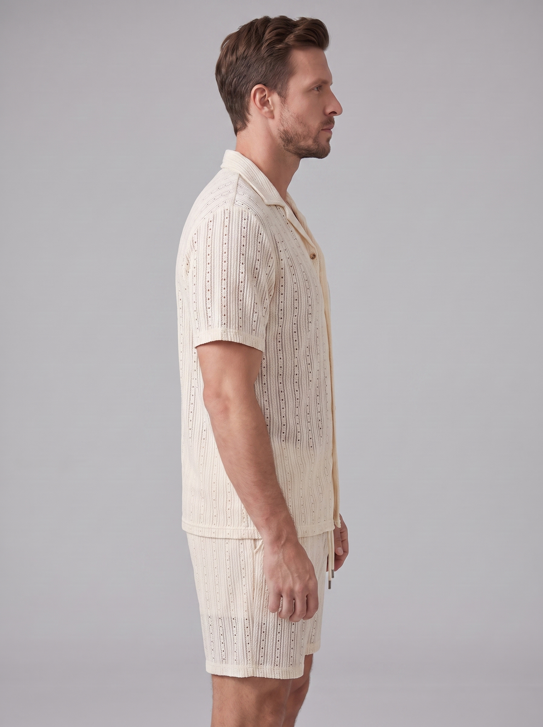 Men's Textured Stripe Short Sleeve Co-Ord Set