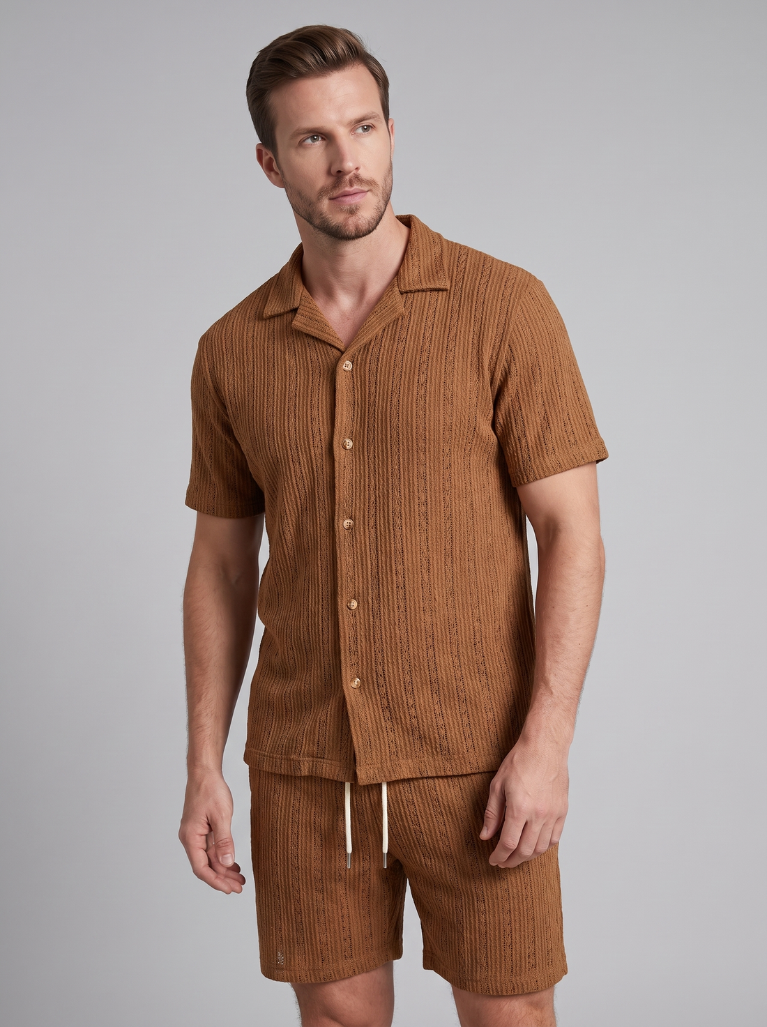 Men's Textured Stripe Short Sleeve Co-Ord Set