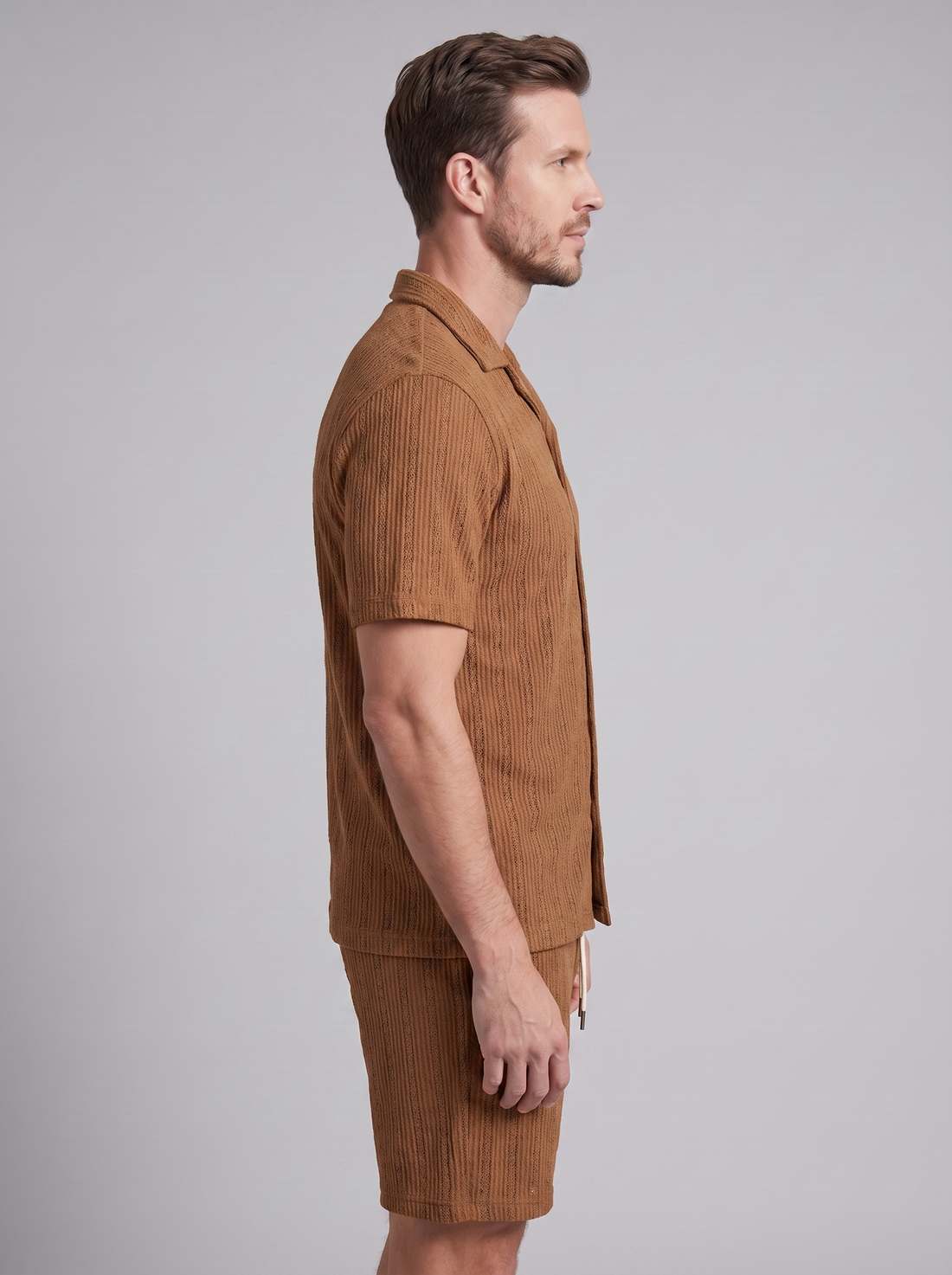 Men's Textured Stripe Short Sleeve Co-Ord Set