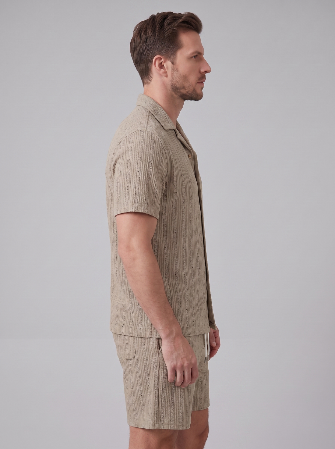 Men's Textured Stripe Short Sleeve Co-Ord Set