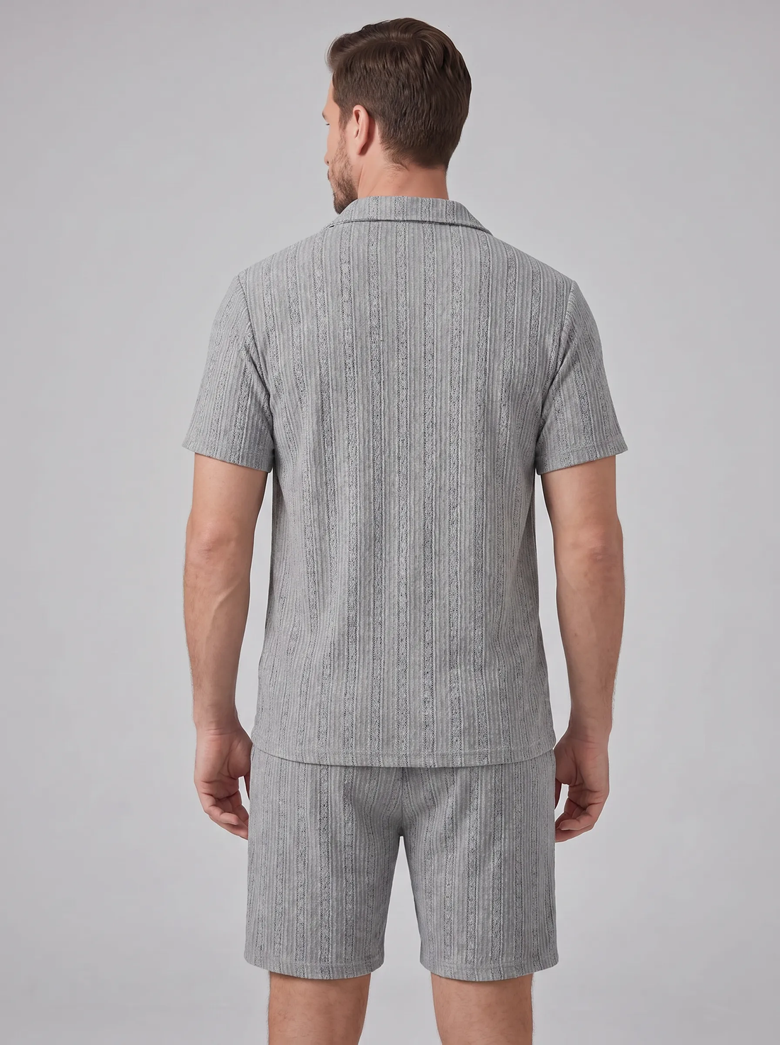 Men's Textured Stripe Short Sleeve Co-Ord Set