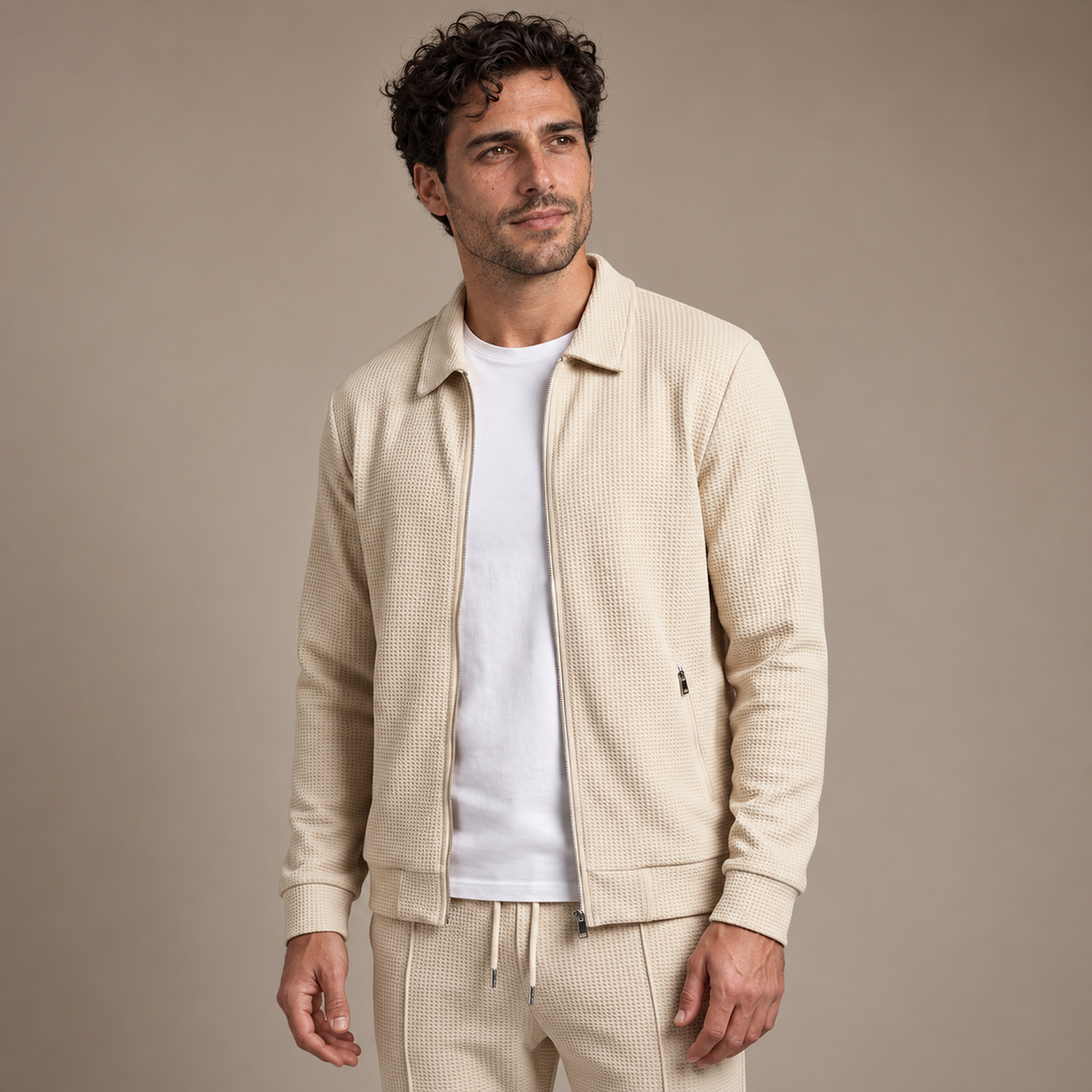 Men's Textured Zip Jacket Trouser Set