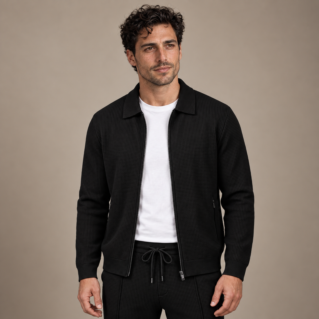 Men's Textured Zip Jacket Trouser Set