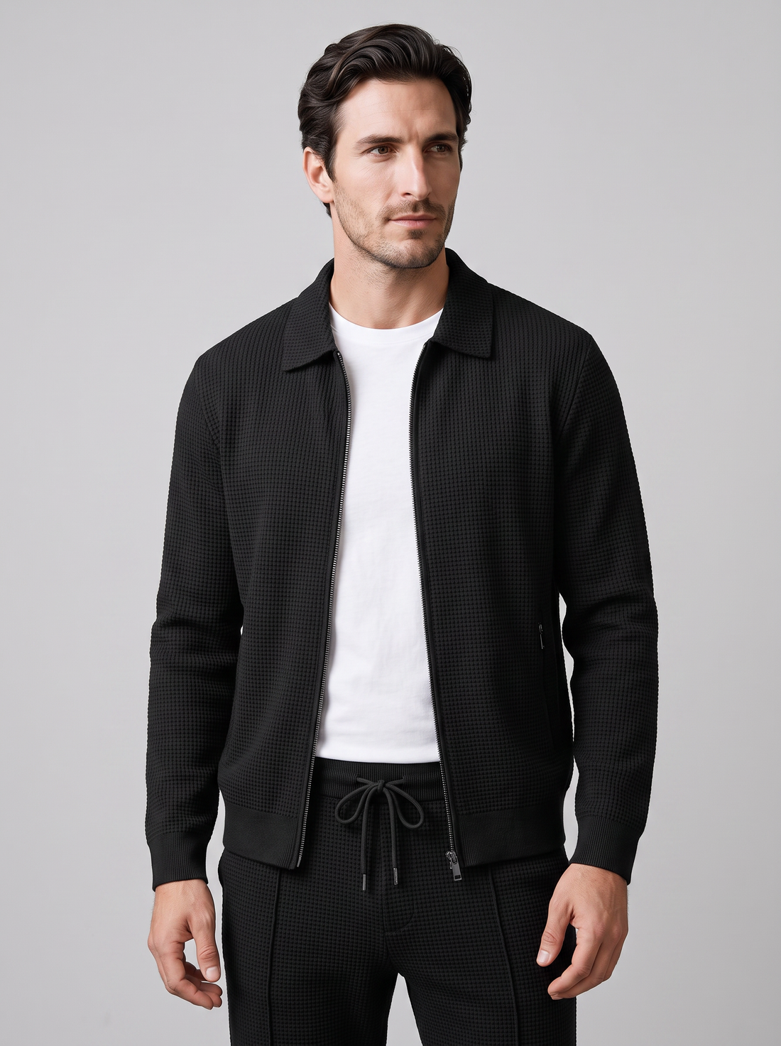Men's Textured Zip Jacket Trouser Set